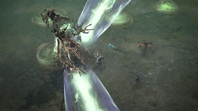 Diablo 4 Wandering Death, Death Given Life shoots beams during a battle.