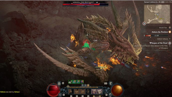 A player fights Diablo 4 World Boss Ashava, the Pestilient.