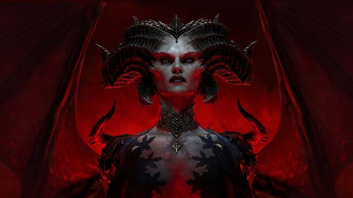 Promotional artwork for Diablo 4 showing main antagonist Lilith.