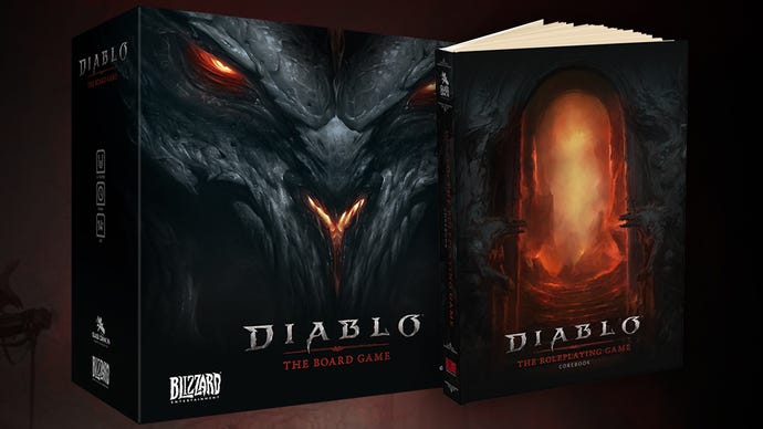 Diablo: The Board Game's box and the core book for Diablo: The Roleplaying Game