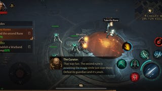 A character solving the 9 lamps and mirror puzzles in the Library of Zoltun Kulle in Diablo Immortal