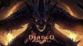Diablo stares at the viewer against a backdrop of fire