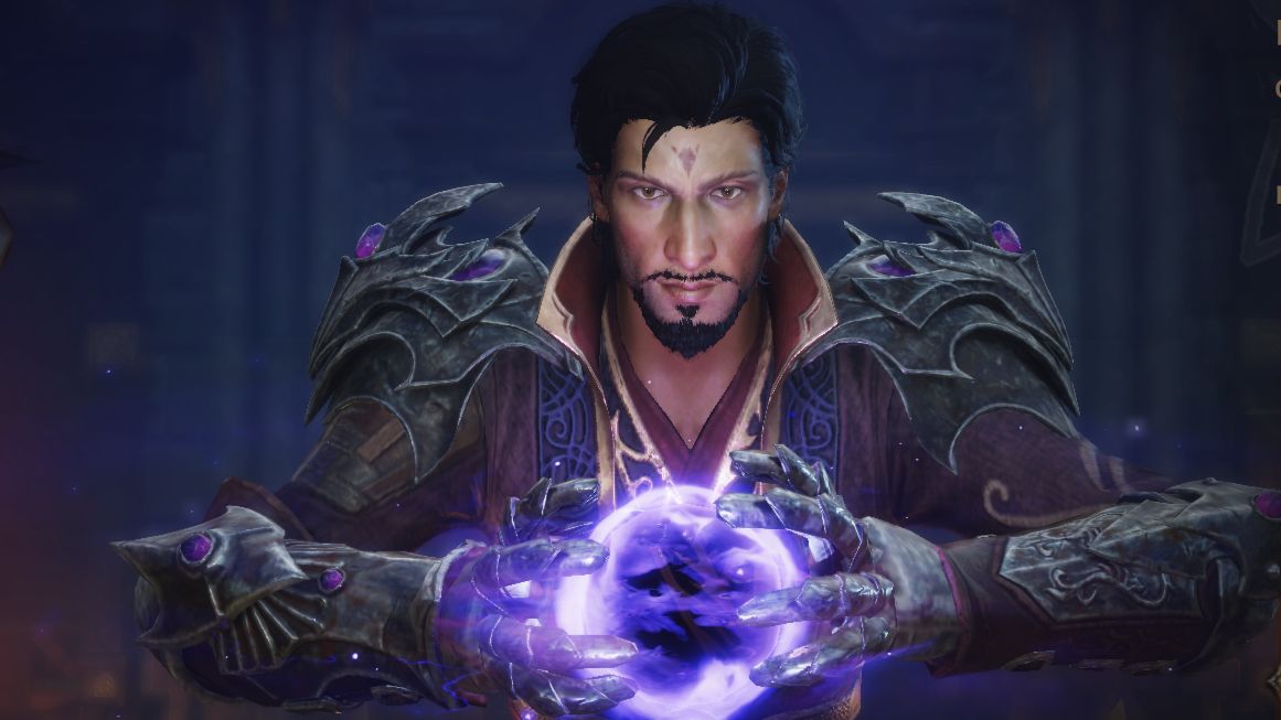 The Wizard in Diablo Immortal from the character class selection screen. He&rsquo;s a cool lad holding a big purple magic orb between his hands