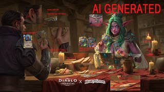 A marketing image for Diablo Immortal x Hearthstone event with questionable elements leading some to presume it includes AI art