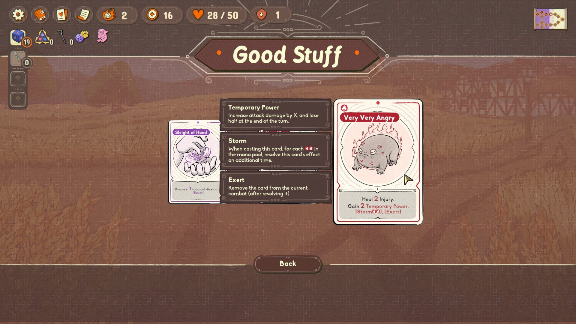 A very very angry frog card in Diceomancer. - 9