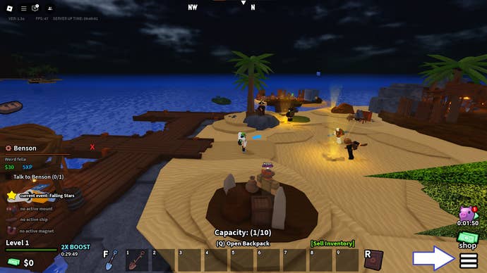 A screenshot of Dig It in Roblox showing the game’s menu button.