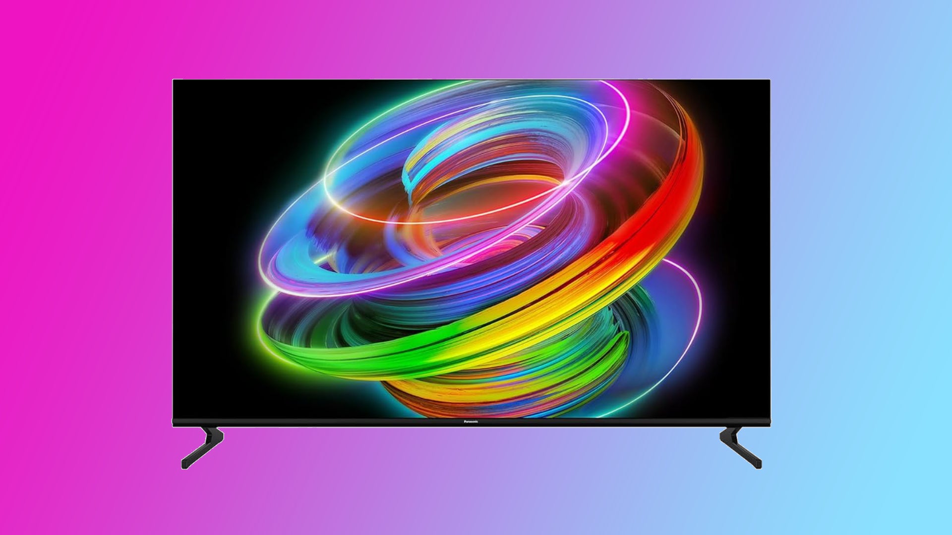 The Panasonic 48-inch 4K OLED TX-48 TV against a purple and blue backdrop