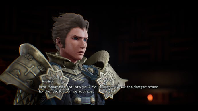 Frederet does not like democracy in The DioField Chronicle