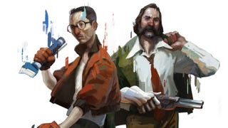 Kim and the detective pose in Disco Elysium artwork.