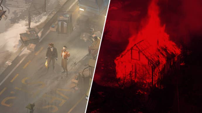 Harry and Kim in Disco Elysium next to some cover art for Summer Eternal.