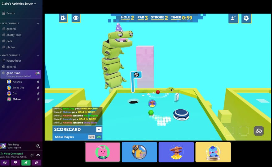 Playing Putt Party in Discord.