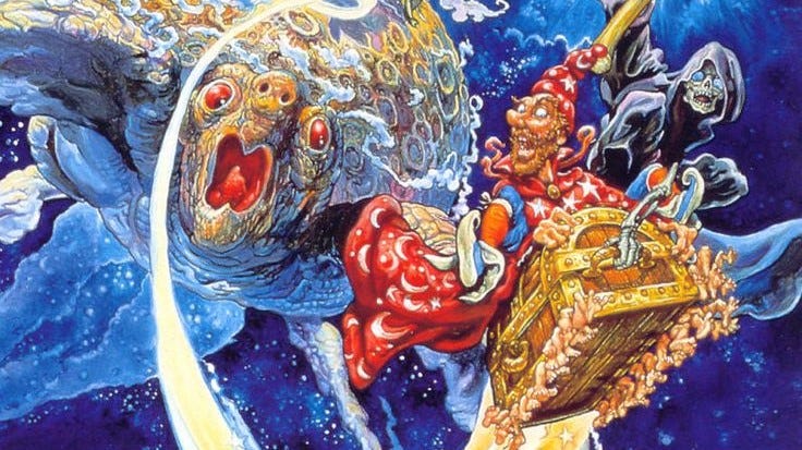 The cover art for a Discworld videogame, designed by Josh Kirby