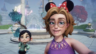 disney dreamlight valley character and vanellope outside dream castle
