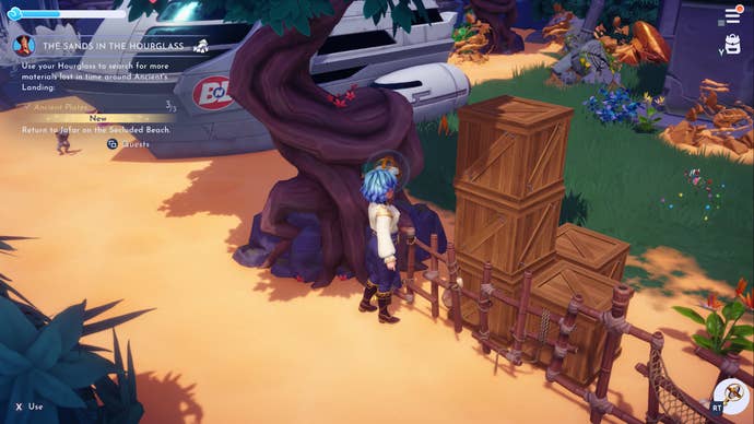 disney dreamlight valley character by crates near eves house in the docks