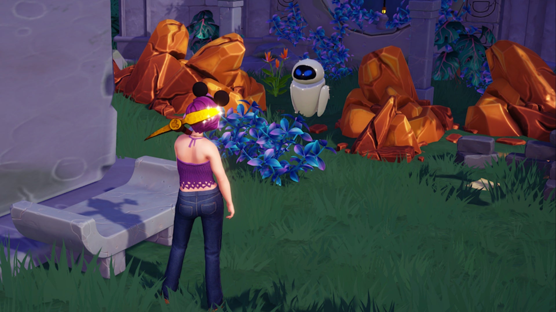 disney dreamlight valley character facing eve at the docks