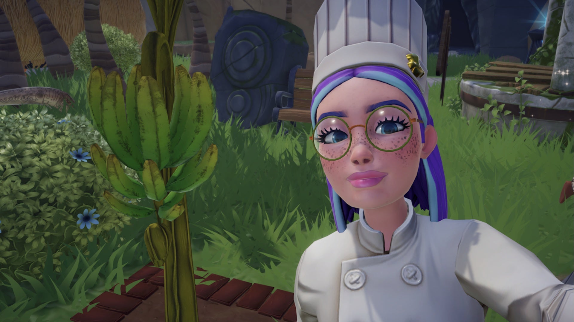disney dreamlight valley player selfie with banana tree