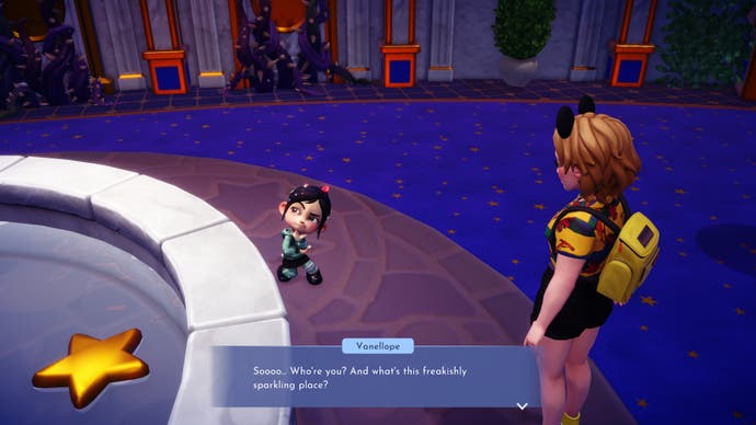 disney dreamlight valley character talking to vanellope in dream castle