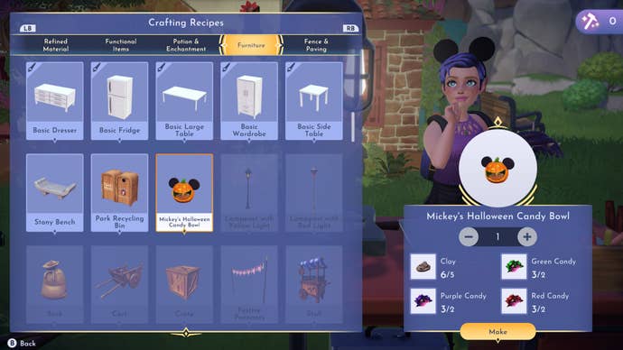 disney dreamlight valley crafting menu mickeys halloween candy bowl