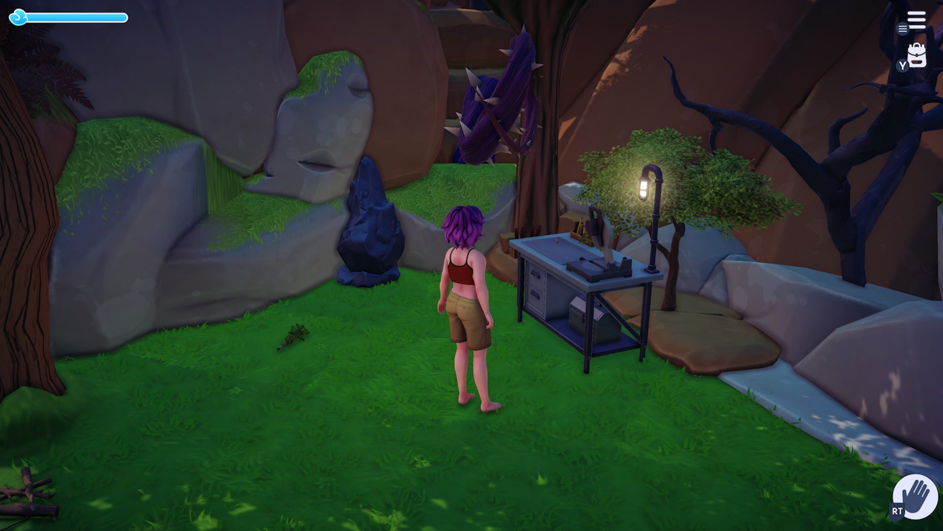 Disney Dreamlight Valley, character facing workbench in the Plaza