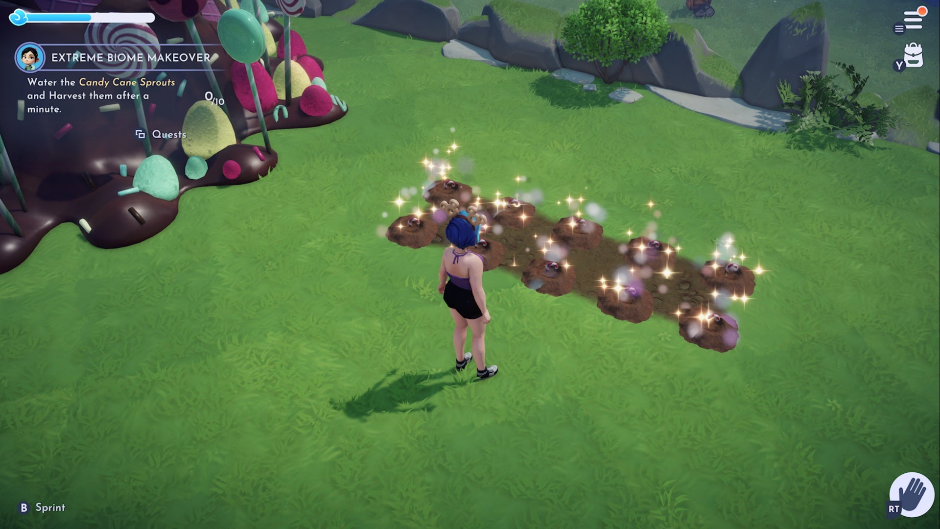 disney dreamlight valley harvesting candy cane sprouts