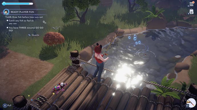 disney dreamlight valley player fishing in sunlit plateau vanellope quest