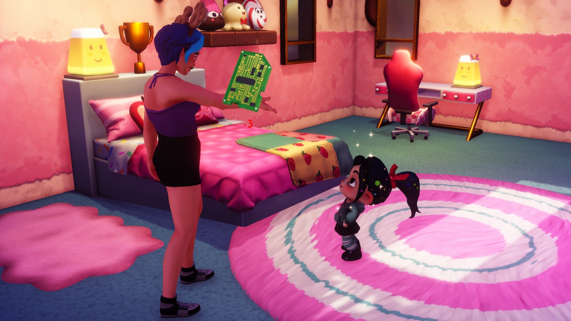 disney dreamlight valley player giving electronic junk to vanellope