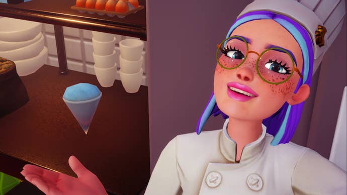 disney dreamlight valley player in chef hat selfie with slush ice