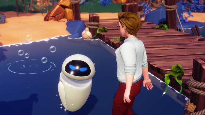 disney dreamlight valley player talking to a suspicious eve