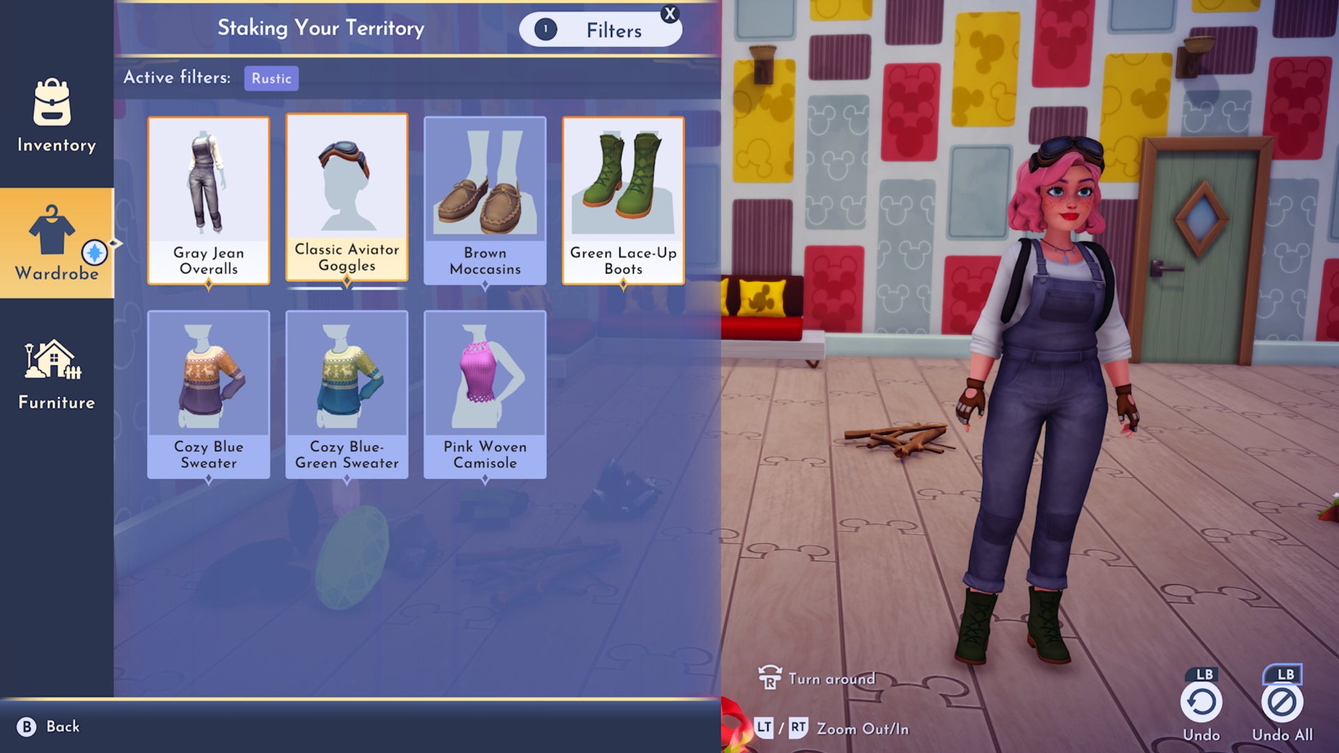 disney dreamlight valley rustic clothes in wardrobe