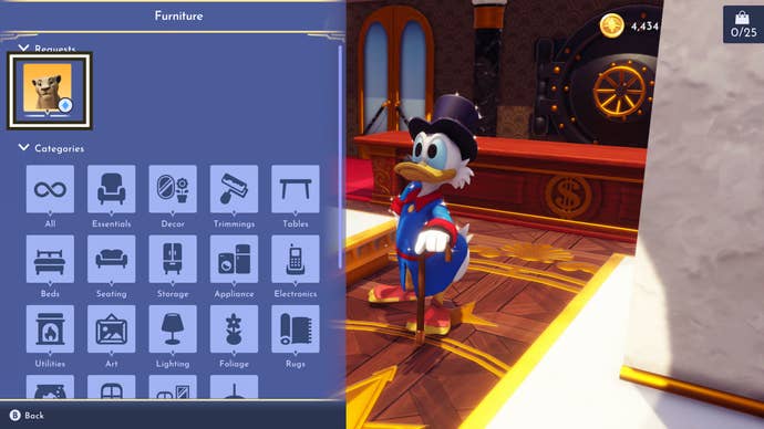 disney dreamlight valley staking territory nala quest scrooge mcduck furniture request menu