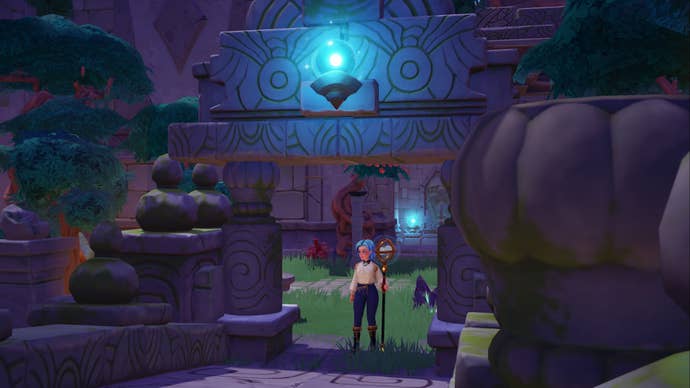 disney dreamlight valley standing at start of bridge between courtyard and wild tangle and glittering dunes