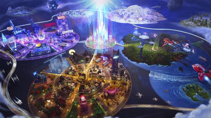 Concept art showing a potential Disney-themed “games and entertainment universe” in Fortnite.