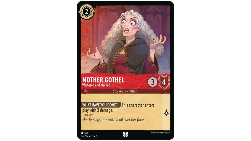 Disney Lorcana Mother Gothel, Withered and Wicked.