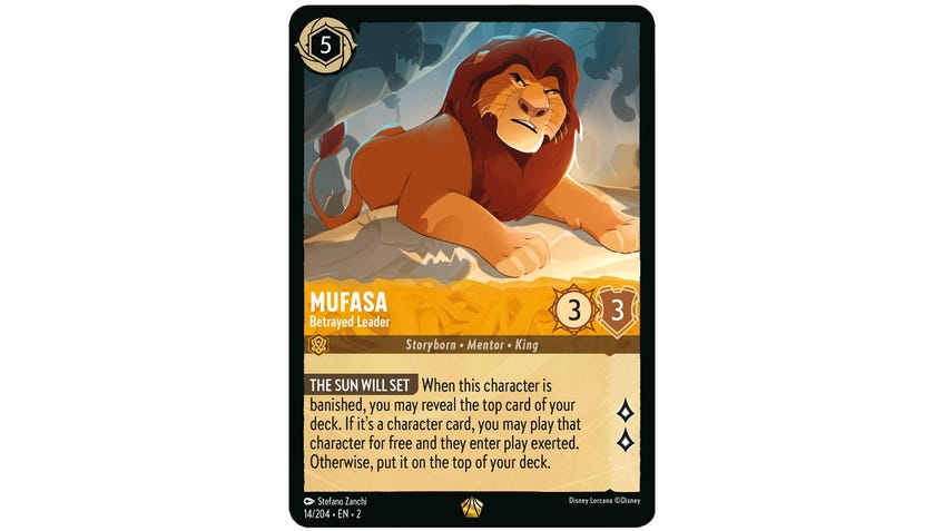 Disney Lorcana Mufasa, Betrayed Leader card.