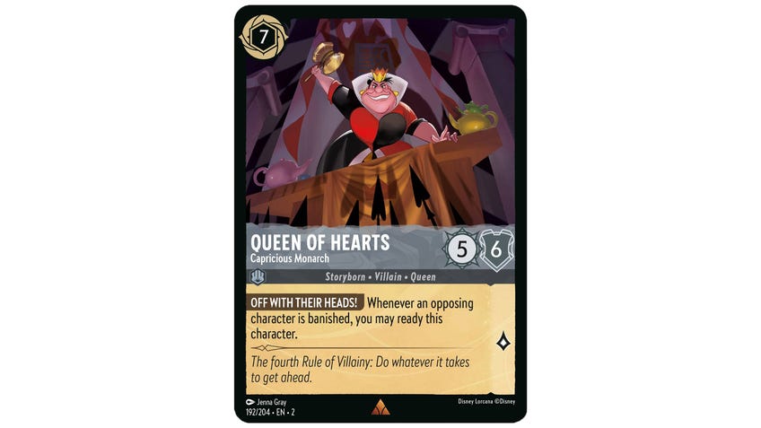 Disney Lorcana card Queen Of Hearts, Capricious Monarch.