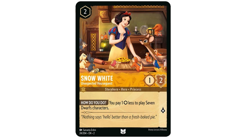 Disney Lorcana Snow White, Unexpected Houseguest card.
