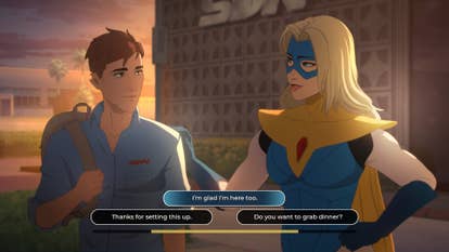 A regular looking feline is talking to a superhero woman, dialog options astatine the bottommost of the surface successful Dispatch.