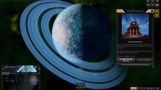 A large blue planet with a blue ring in Distant Worlds 2