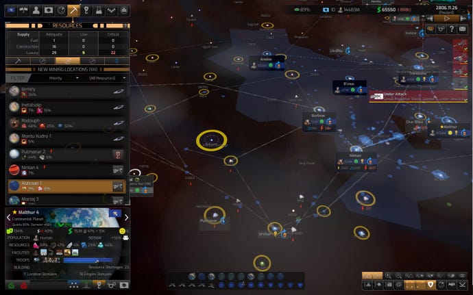 An overhead view of the solar system in Distant Worlds 2