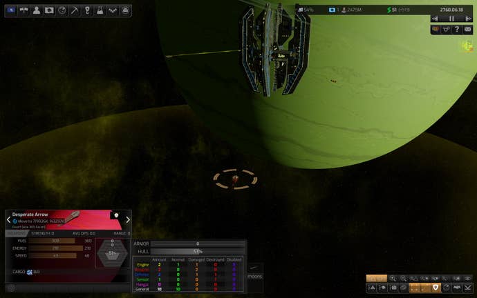 A space structure sits in front of a large green planet in Distant Worlds 2