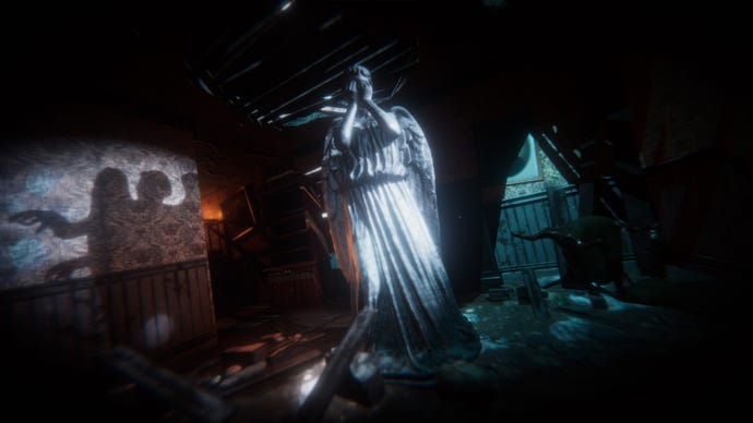 A Weeping Angel hides its face in a Doctor Who: The Edge Of Time screenshot.