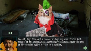 A dog with a green mohawk talks to the player in Dog Of Dracula