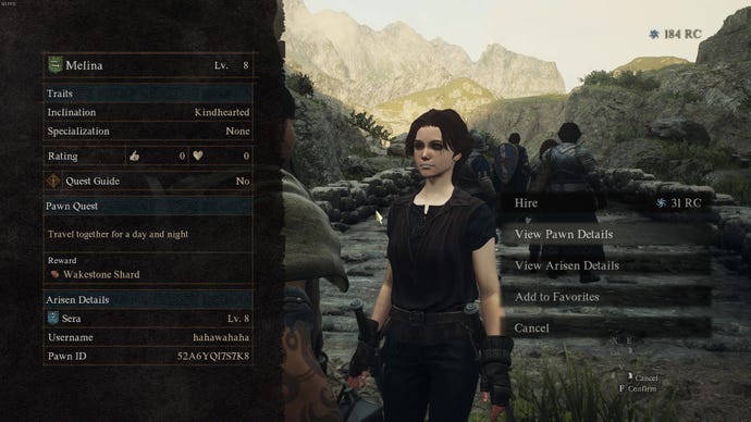 Recruiting a pawn who looks like Elden Ring's Melina in Dragon's Dogma 2.