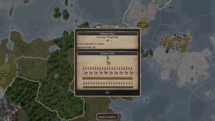 A tooltip summary of the player’s defence units in Dominions 5