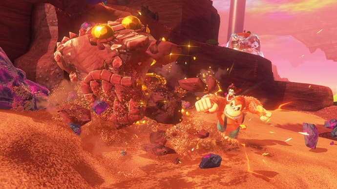 Donkey Kong punching a sandy enemy