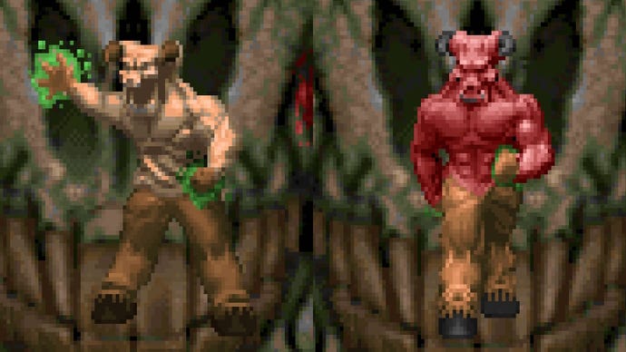 Pixel art of the Baron of Hell and Hell Knight from Doom II