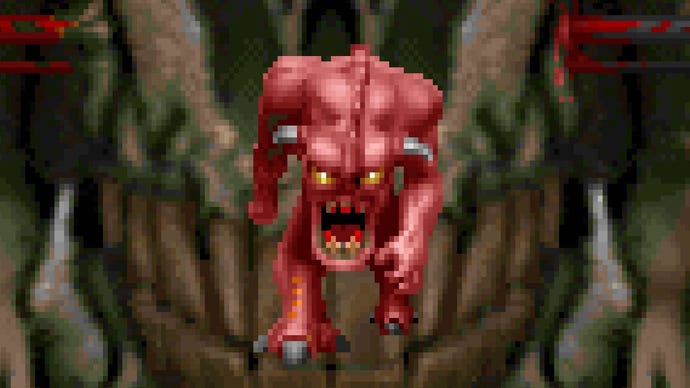 Pixel art of a Pinky demon from Doom II