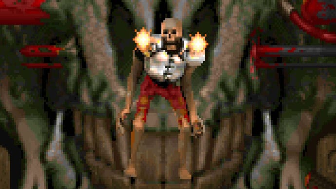 Pixel art of a Revenant from Doom II