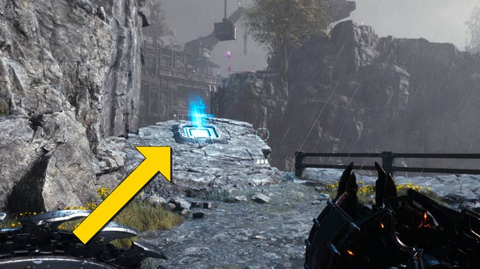 The player in Doom: The Dark Ages runs towards a bounce pad in Chapter 1.