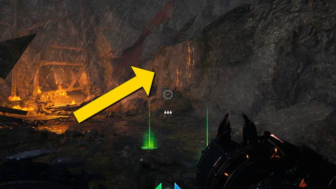 The player in Doom: The Dark Ages runs towards a short climbable wall near the end of Chapter 1.